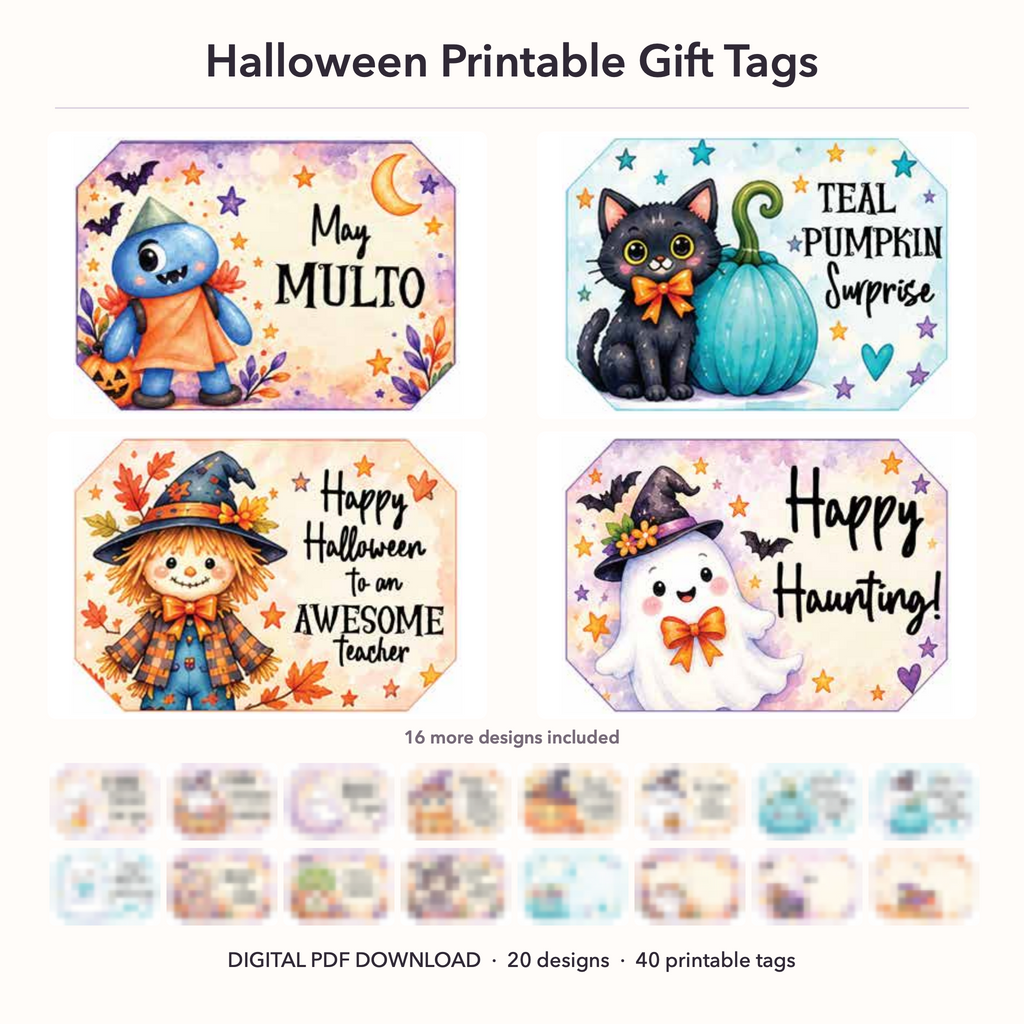 Halloween Printable Gift Tags | 20-Tag PDF Collection