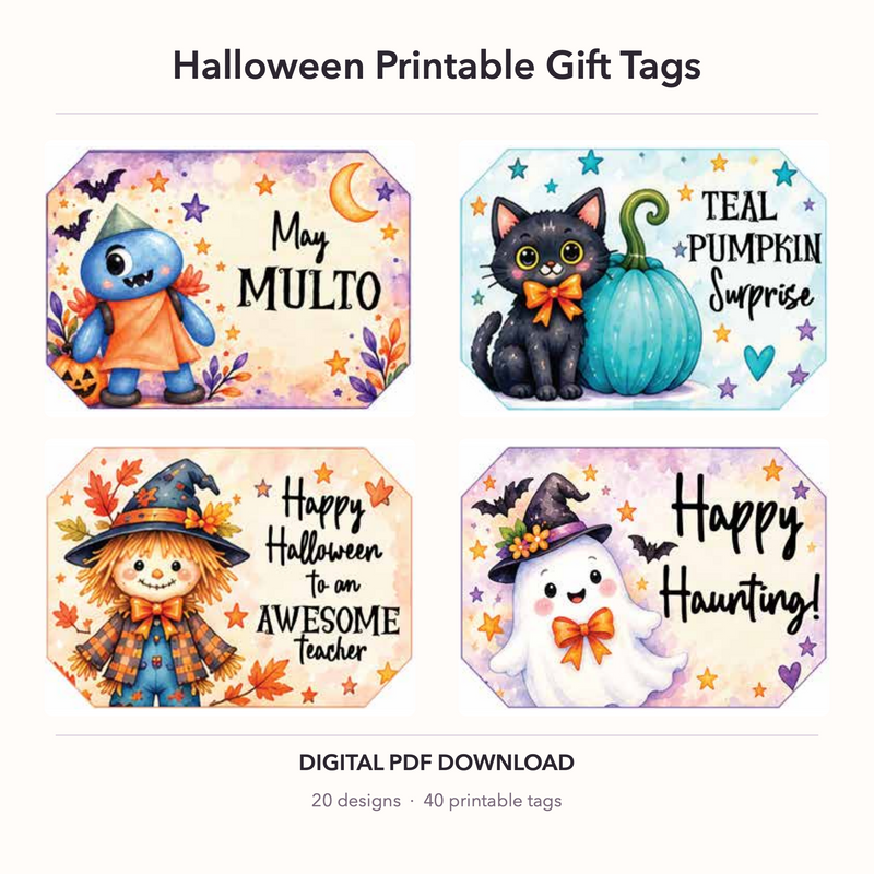 Halloween Printable Gift Tags | 20-Tag PDF Collection